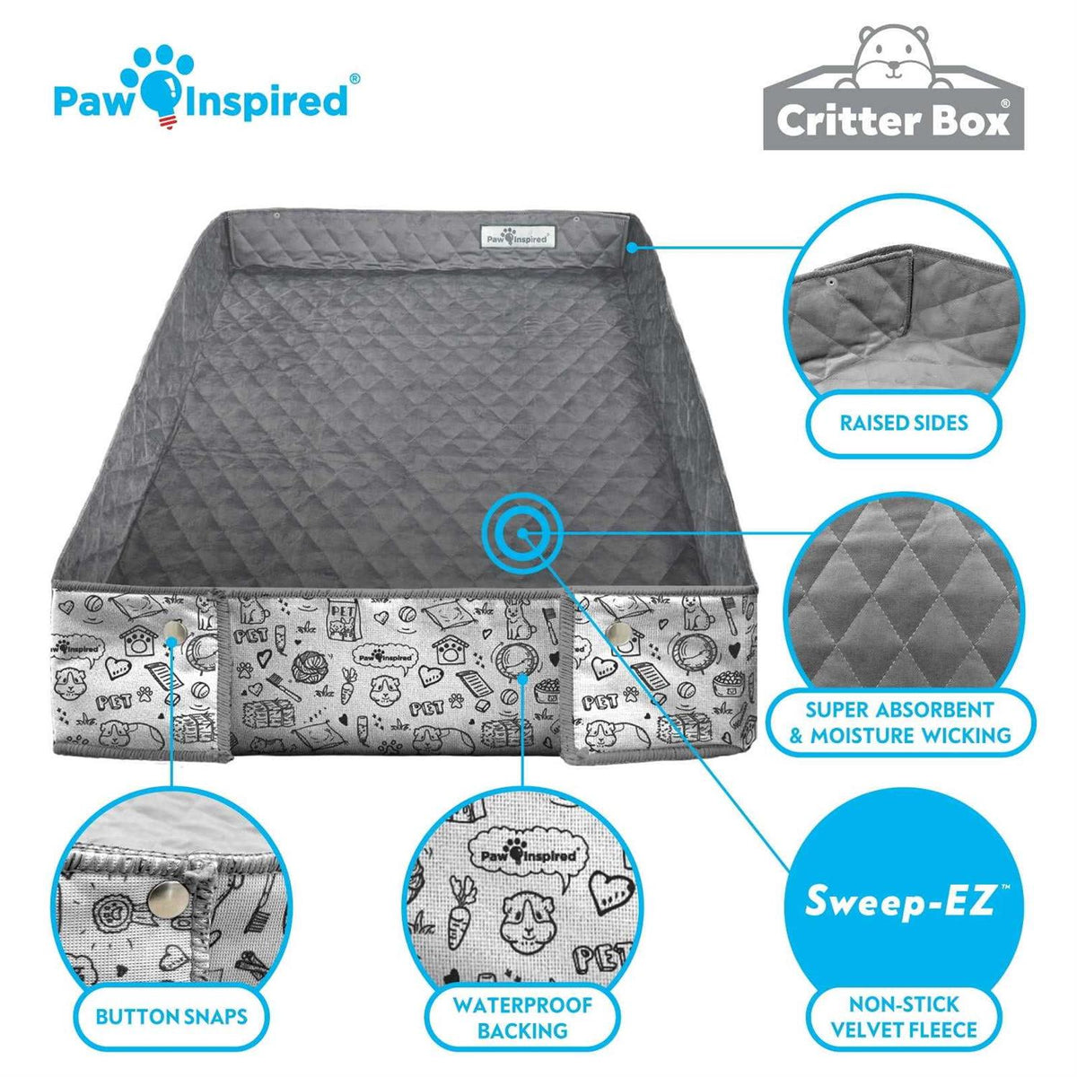 Washable Fleece Guinea Pig Cage Liner & Bedding with Raised Sides M9701