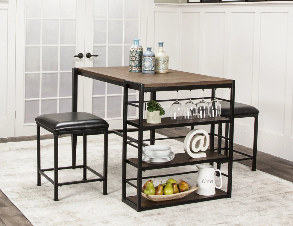 Rustic Elm Industrial 3 Piece Counter Height Pub Table Set Y639