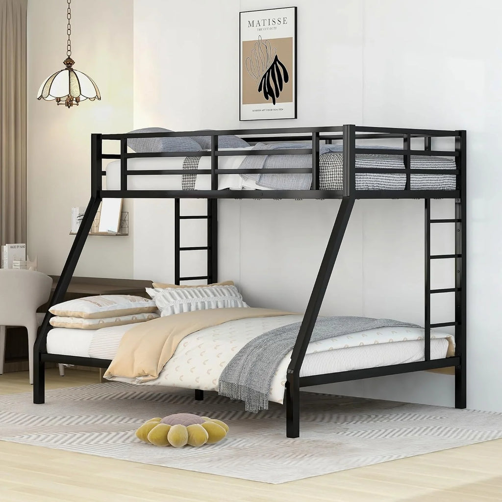 XL Over Queen Black Metal Bunk Bed with Ladders and Guardrails M291655