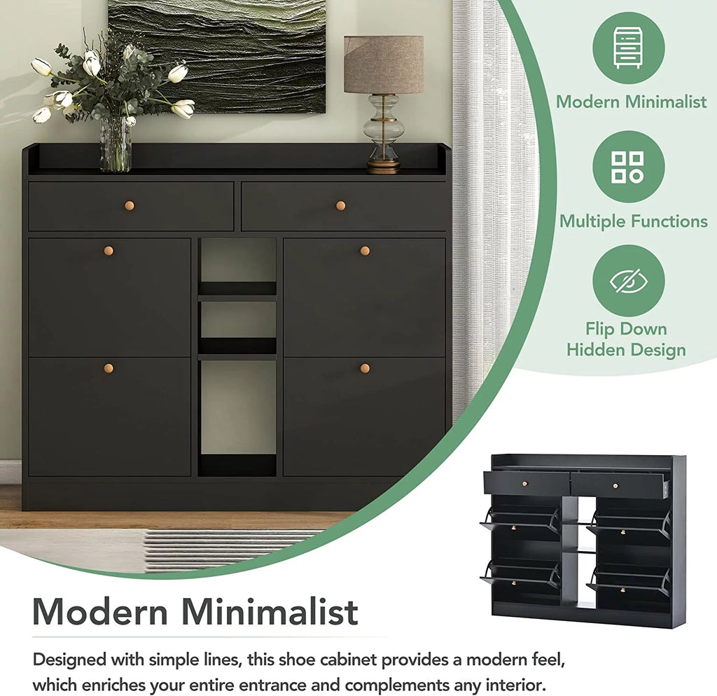 Black 4 Flip Drawer Shoe Storage Cabinet Q862