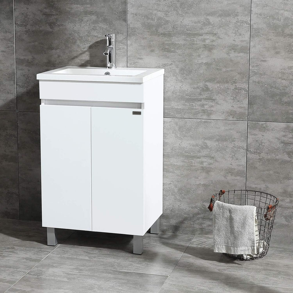 20 Inch Free Standing Bathroom Vanity Cabinet with Resin Sink and Faucet White V299184