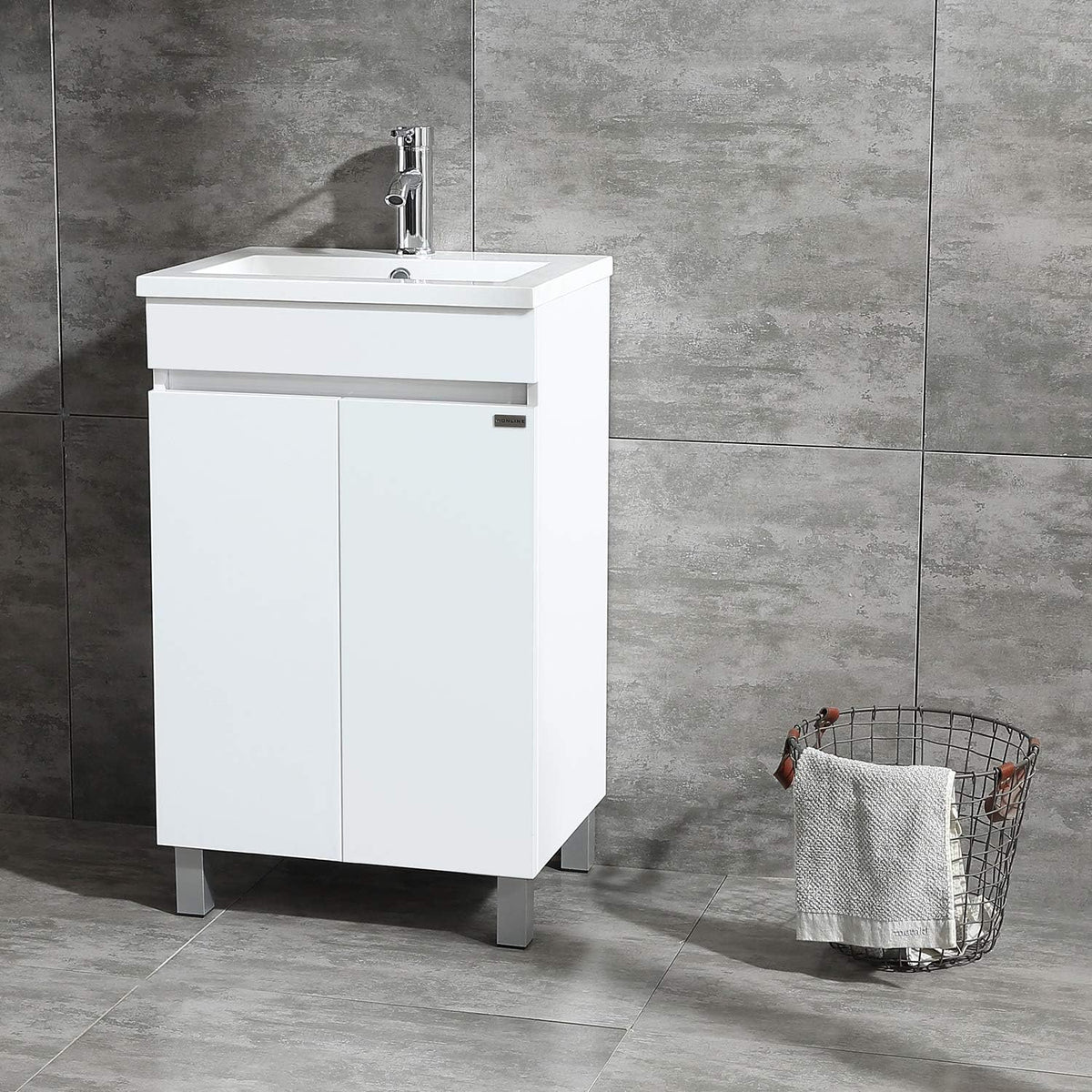 20 Inch Free Standing Bathroom Vanity Cabinet with Resin Sink and Faucet White V299184