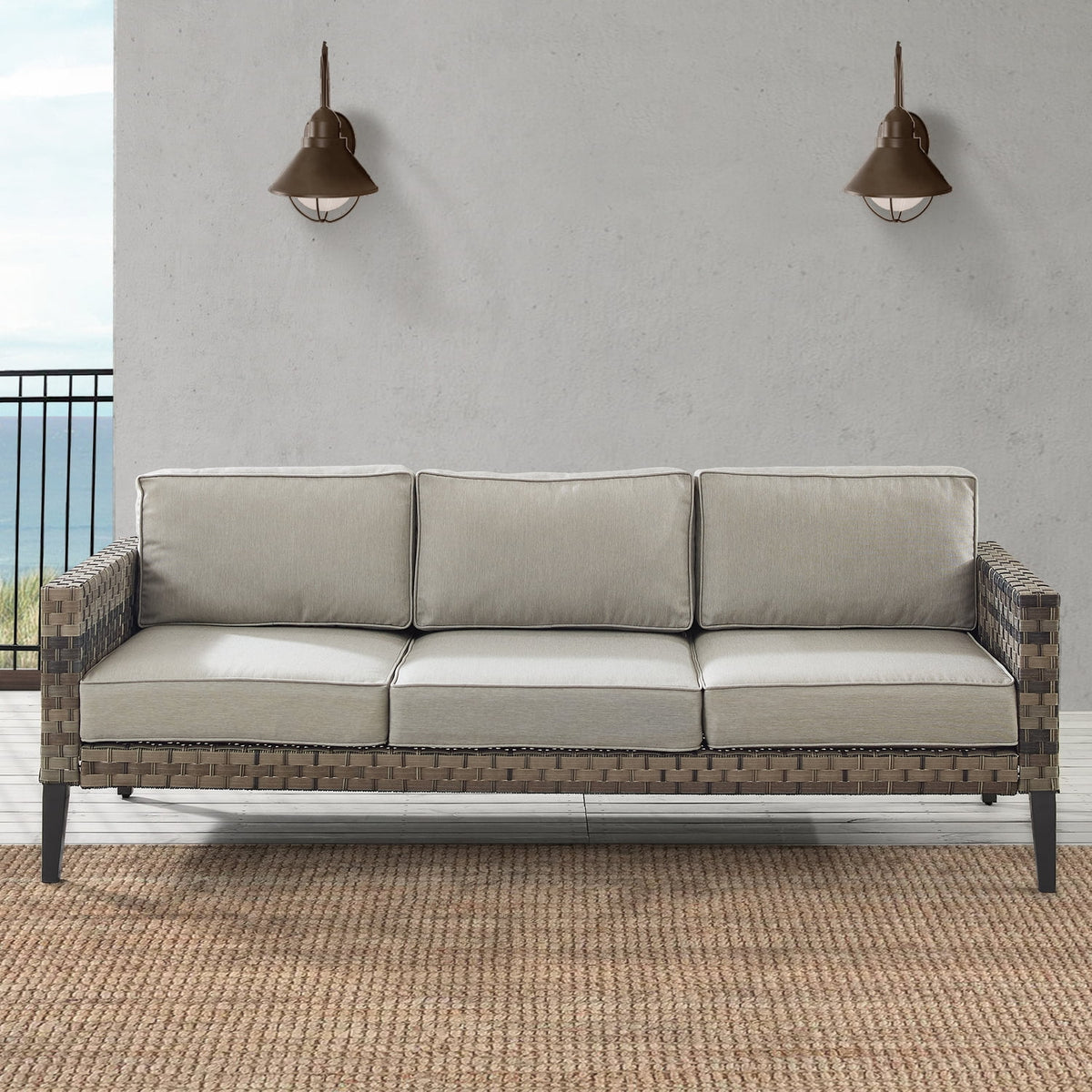 Modern Wicker Outdoor Sofa in Taupe/Brown B500