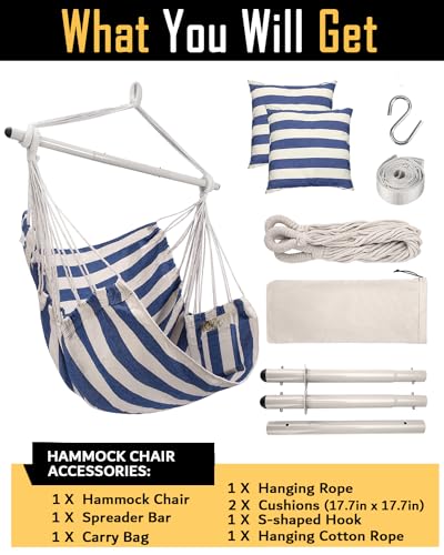 Hammock Chair Swing with Anti-Slip Steel Spread Bar and 2 Cushions N17988