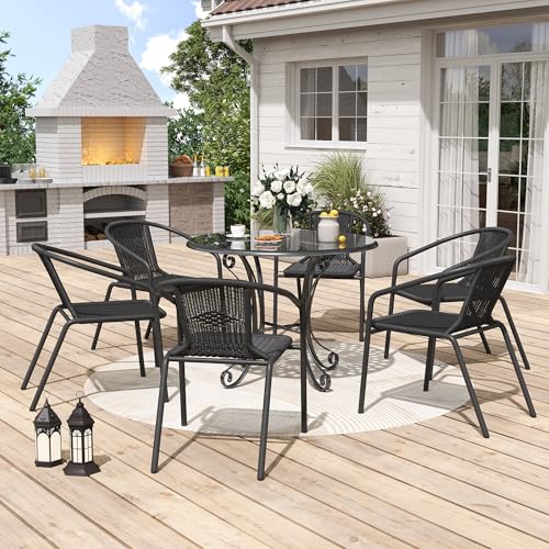 Black Wicker Stackable Dining Chairs Set of 6 O681953
