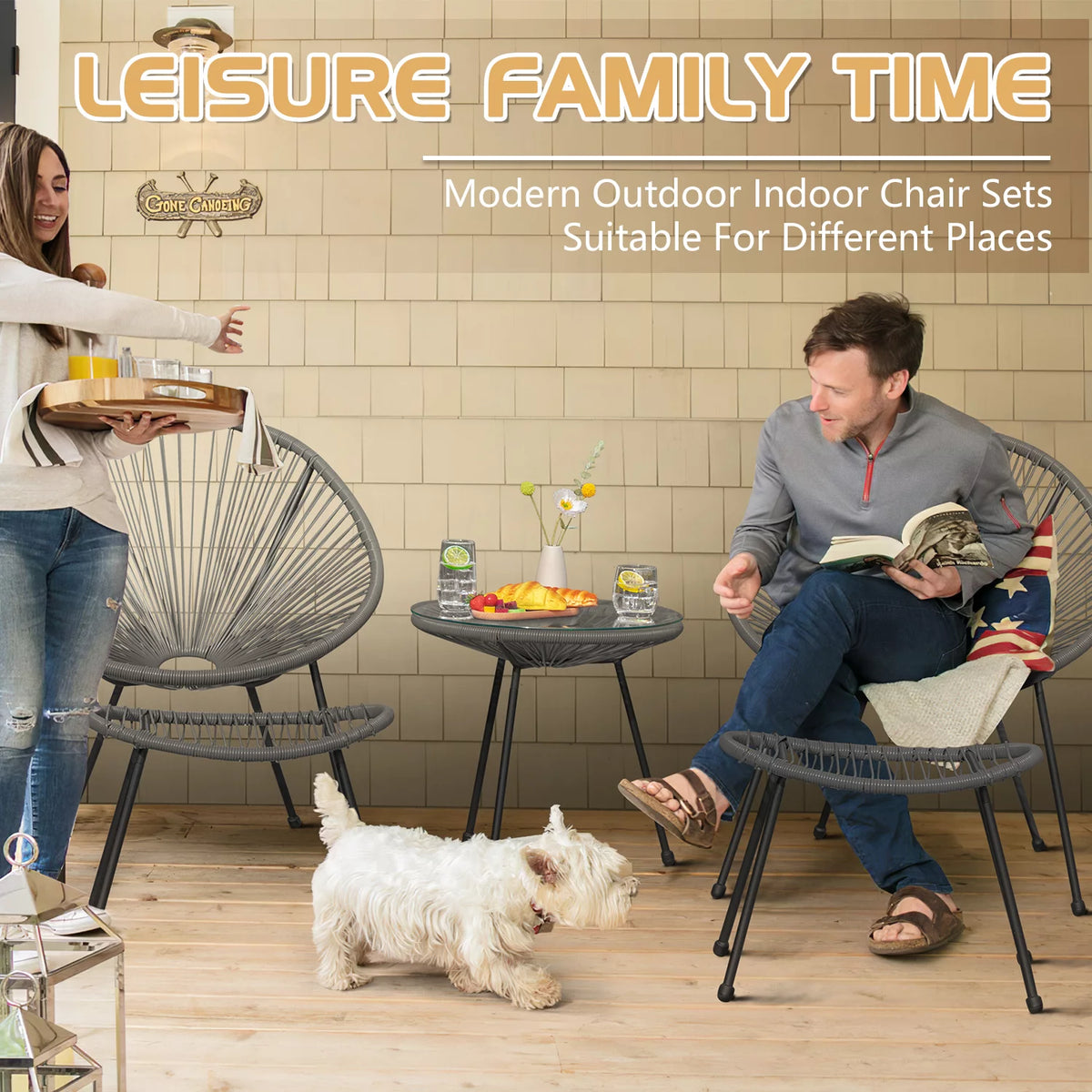 5 Pieces PE Rattan Woven Rope Chair Set with Coffee Table G776