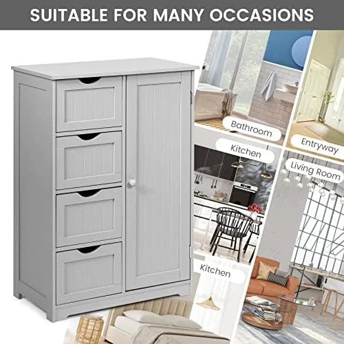 Grey Wooden Bathroom Floor Cabinet with 1 Cupboard and 4 Drawers E301