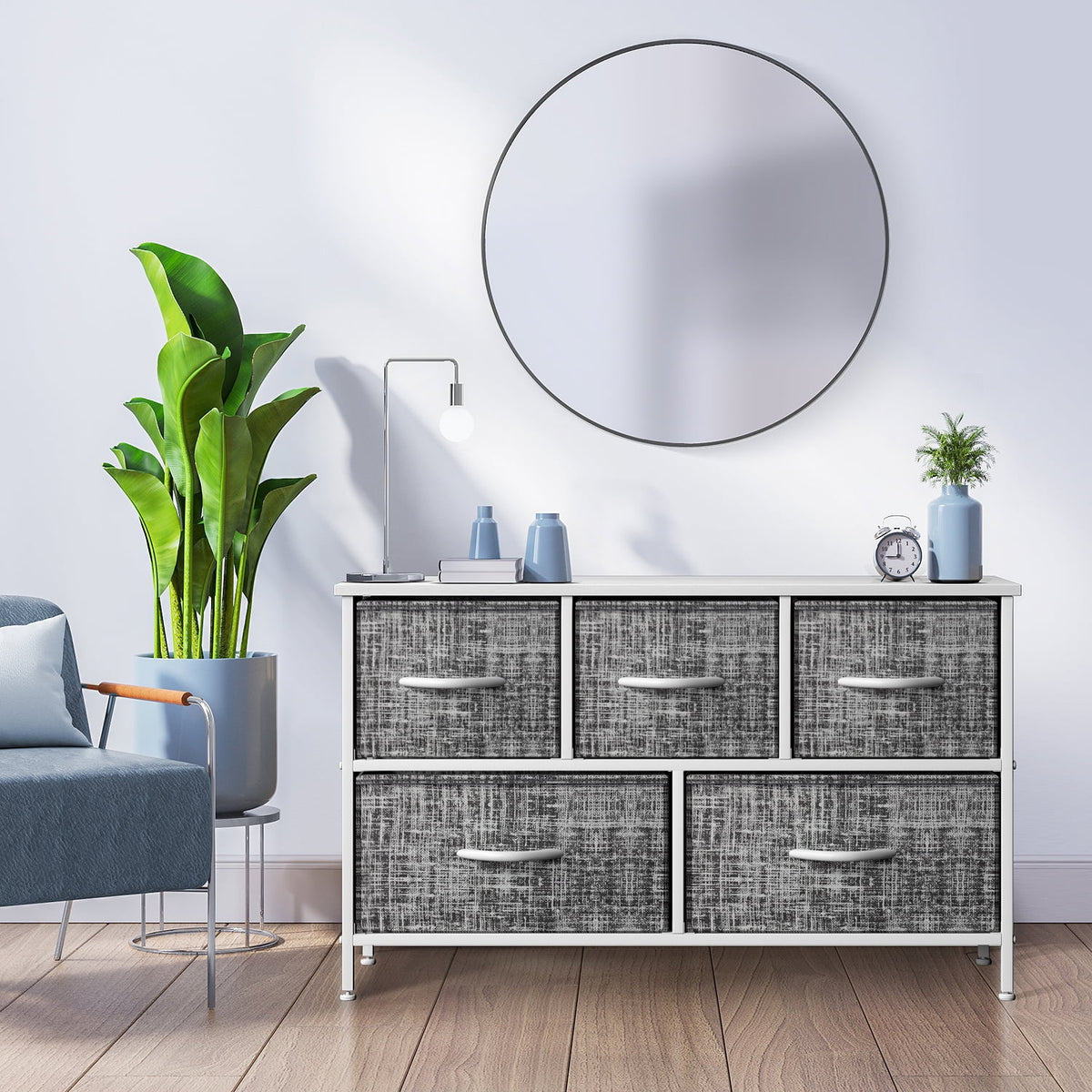 5 Drawer Storage Chest Dresser with Fabric Bins A581720
