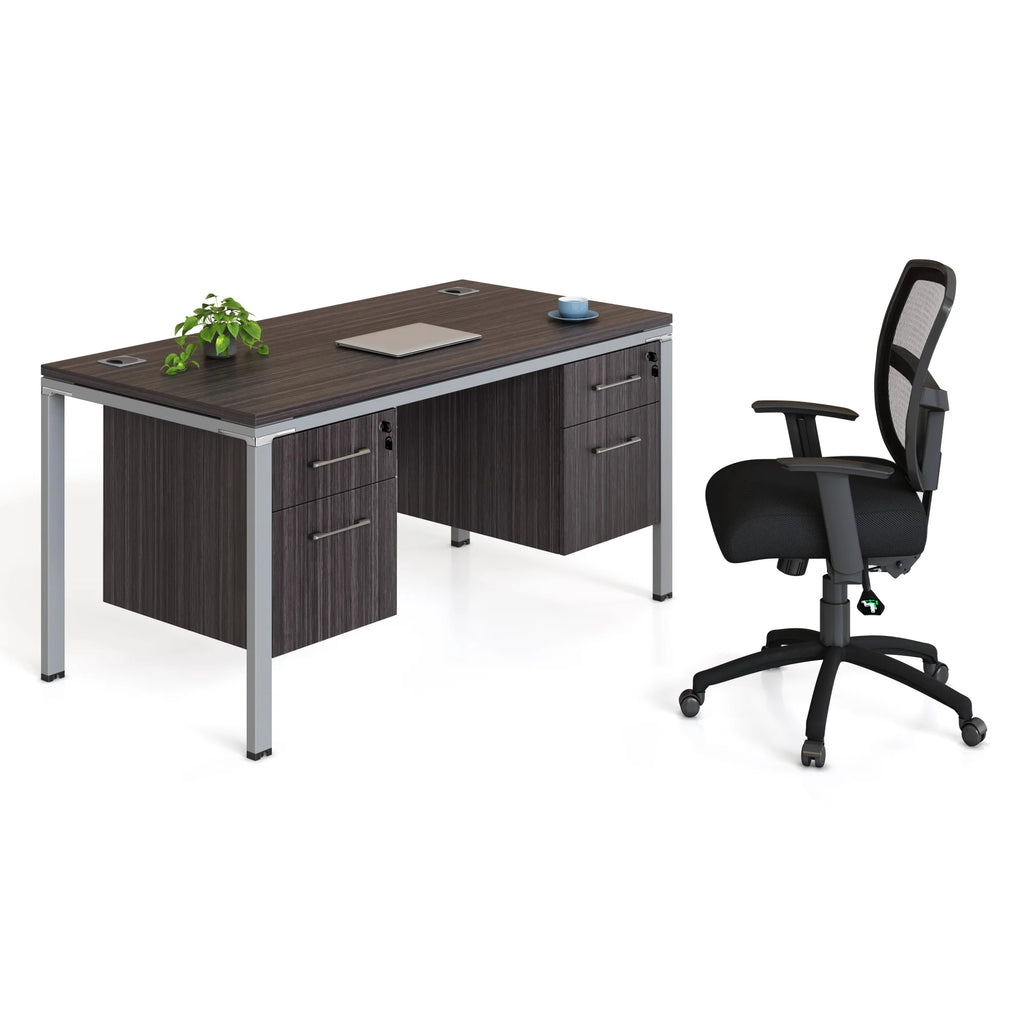 Single Desk with 2 Pedestals, 66" x 30" Desk Top, Driftwood F3544