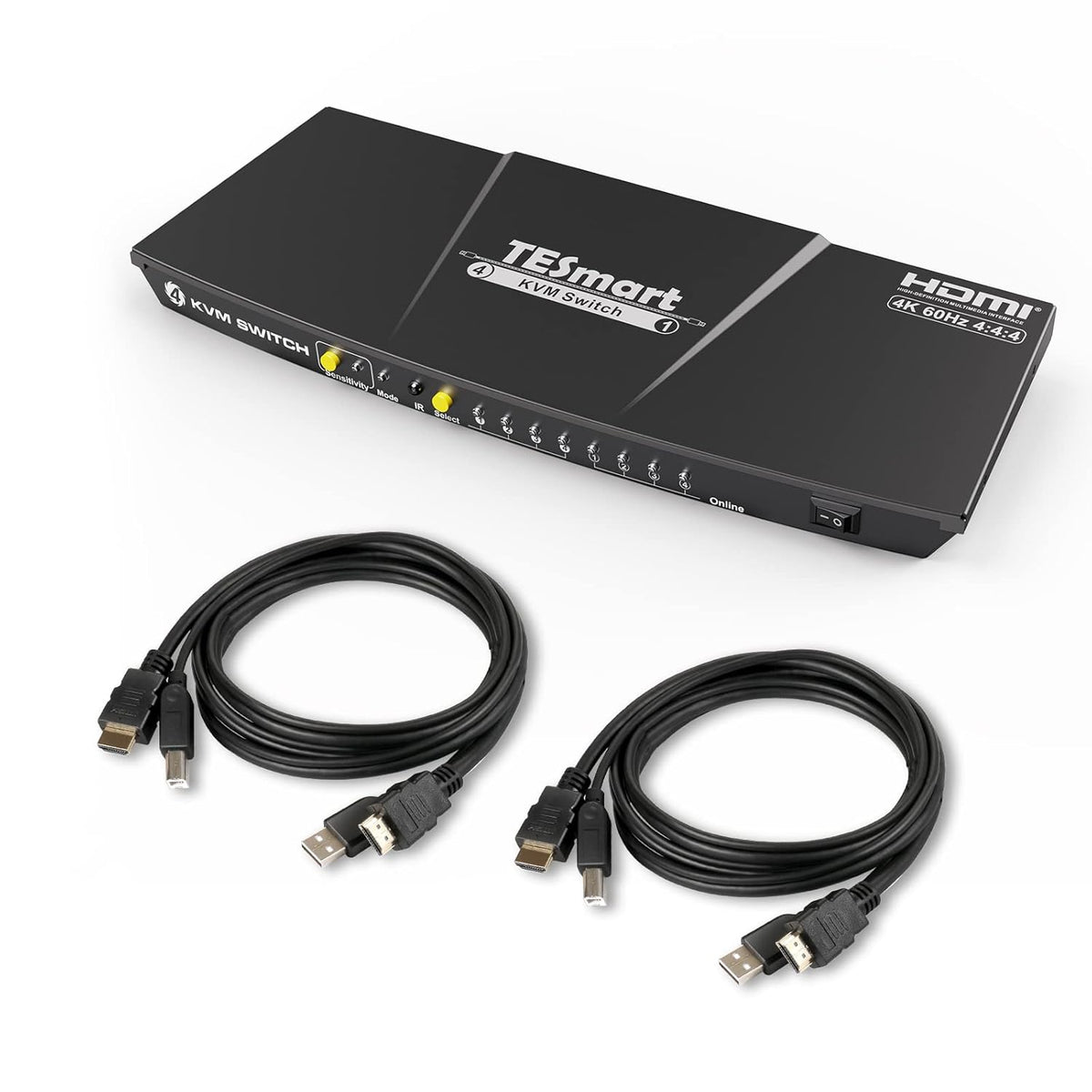 HDMI KVM Switch 4 Port 4K @60Hz 4x1 with 2 Pcs 5ft KVM Cables USB 2.0 Red V4665