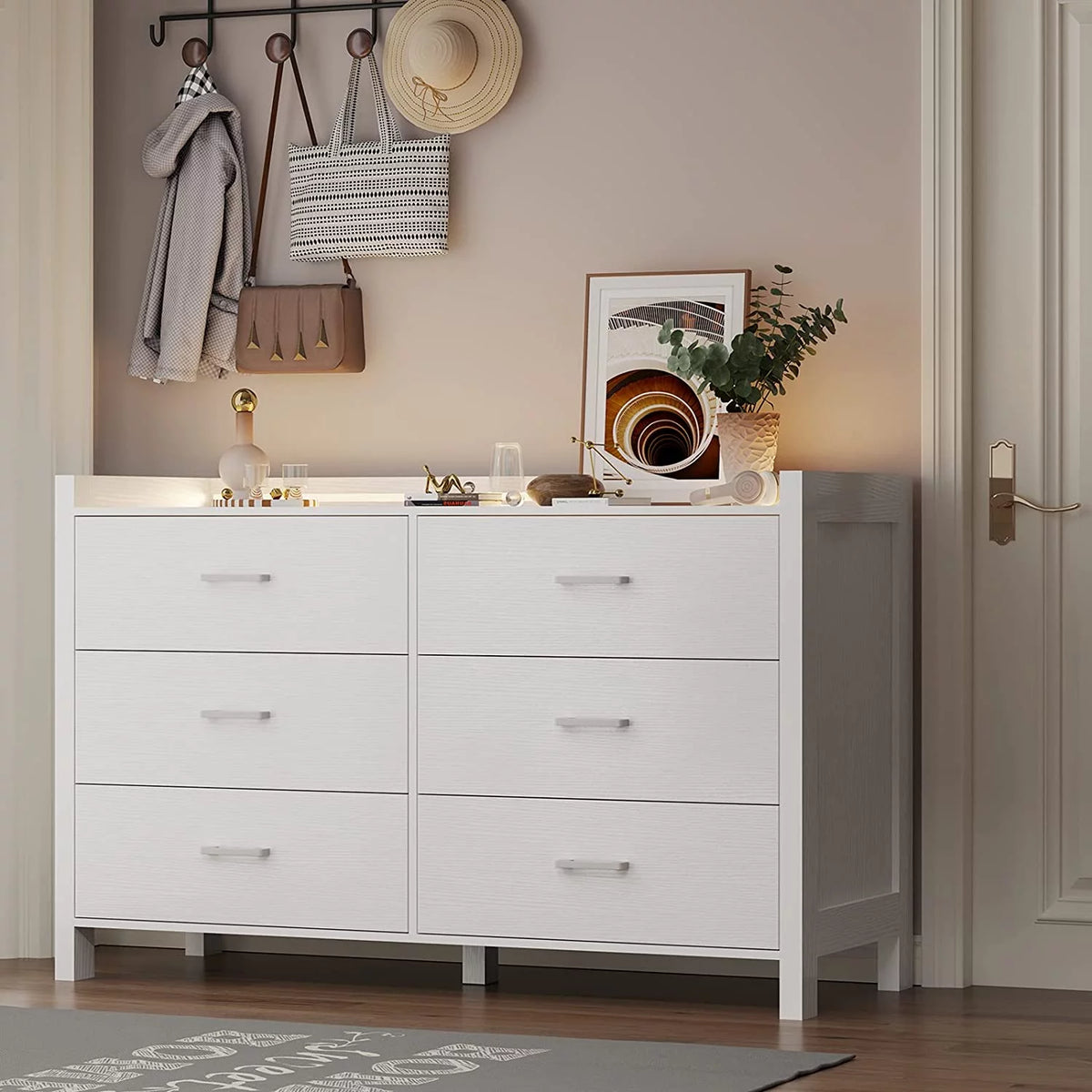 White 6 Drawer Wooden Dresser I5227
