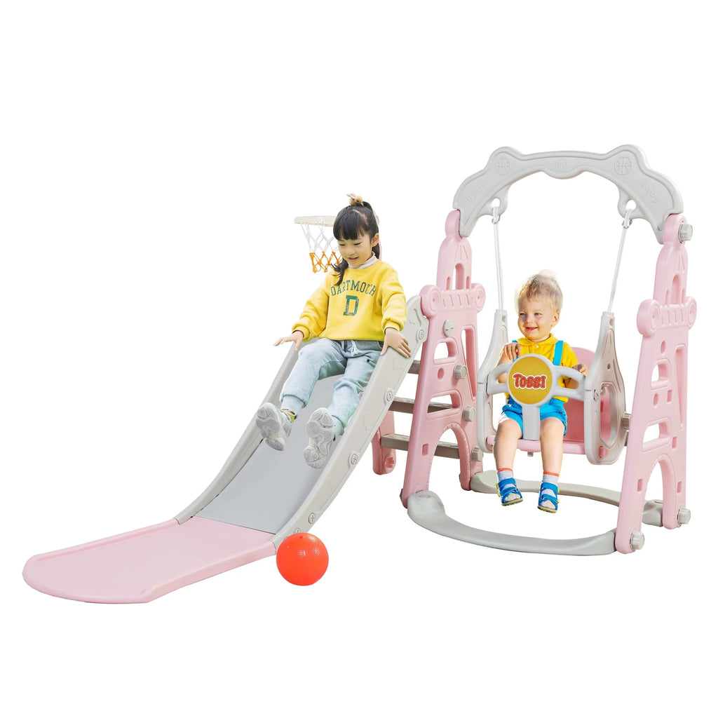 4 in 1 Slide and Swing Set with Basketball Hoop X869238