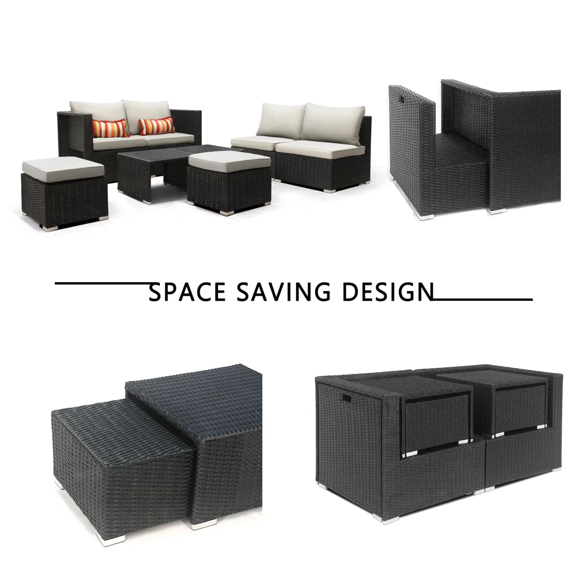 8 PCS Patio Furniture Set Sectional Sofa with Ottoman Coffee Table L89075