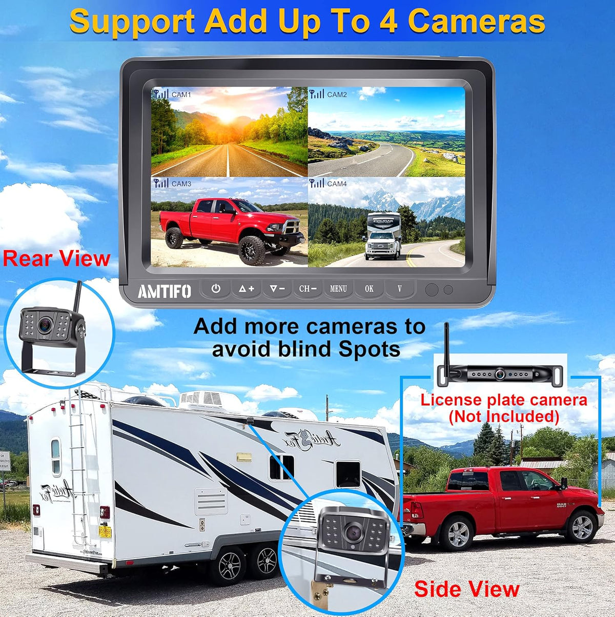 Wireless Backup Camera HD 1080P Dual Rear View Cameras System with 7 Inch DVR Monitor U738
