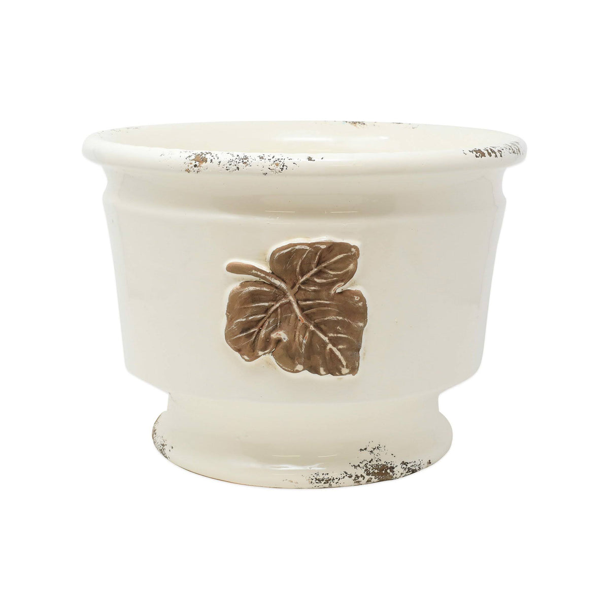 Rustic Garden Leaves Round Cachepot J89997