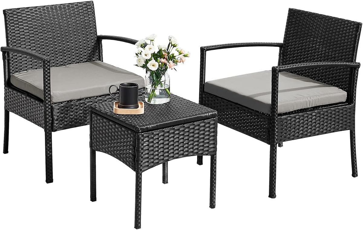3 PCS Patio Rattan Chair Set with Conversation Table Q805
