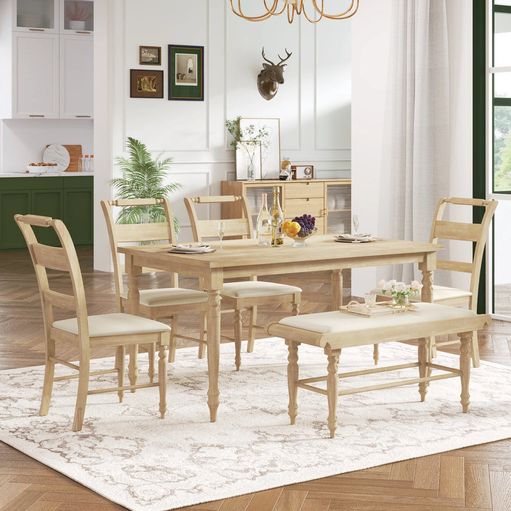 6-Piece Dining Set with Upholstered Chairs and Bench X99445