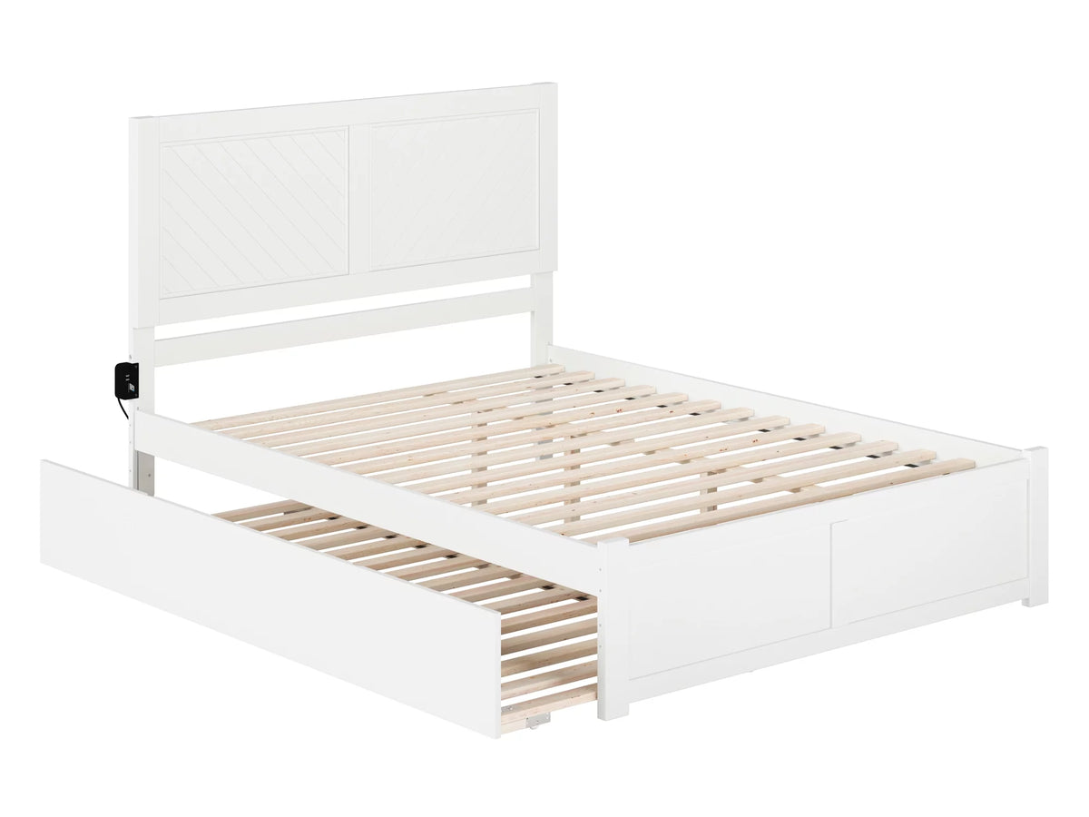 White Solid Wood Platform Bed with Footboard & Twin XL Trundle, Queen Z724