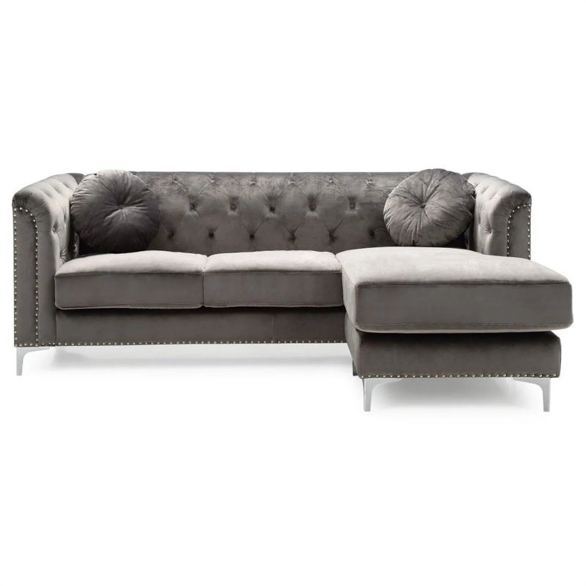 Velvet Sofa Chaise and Chair 2-Piece Set Dark Gray V284