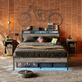 Queen Size Grey Platform Bed with Storage Headboard X987486