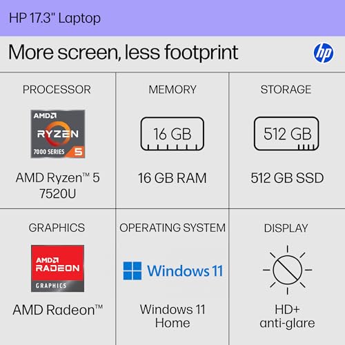 17.3 inch Laptop, AMD Ryzen 5, 16 GB RAM, 512 GB SSD, Windows 11 Home P25073