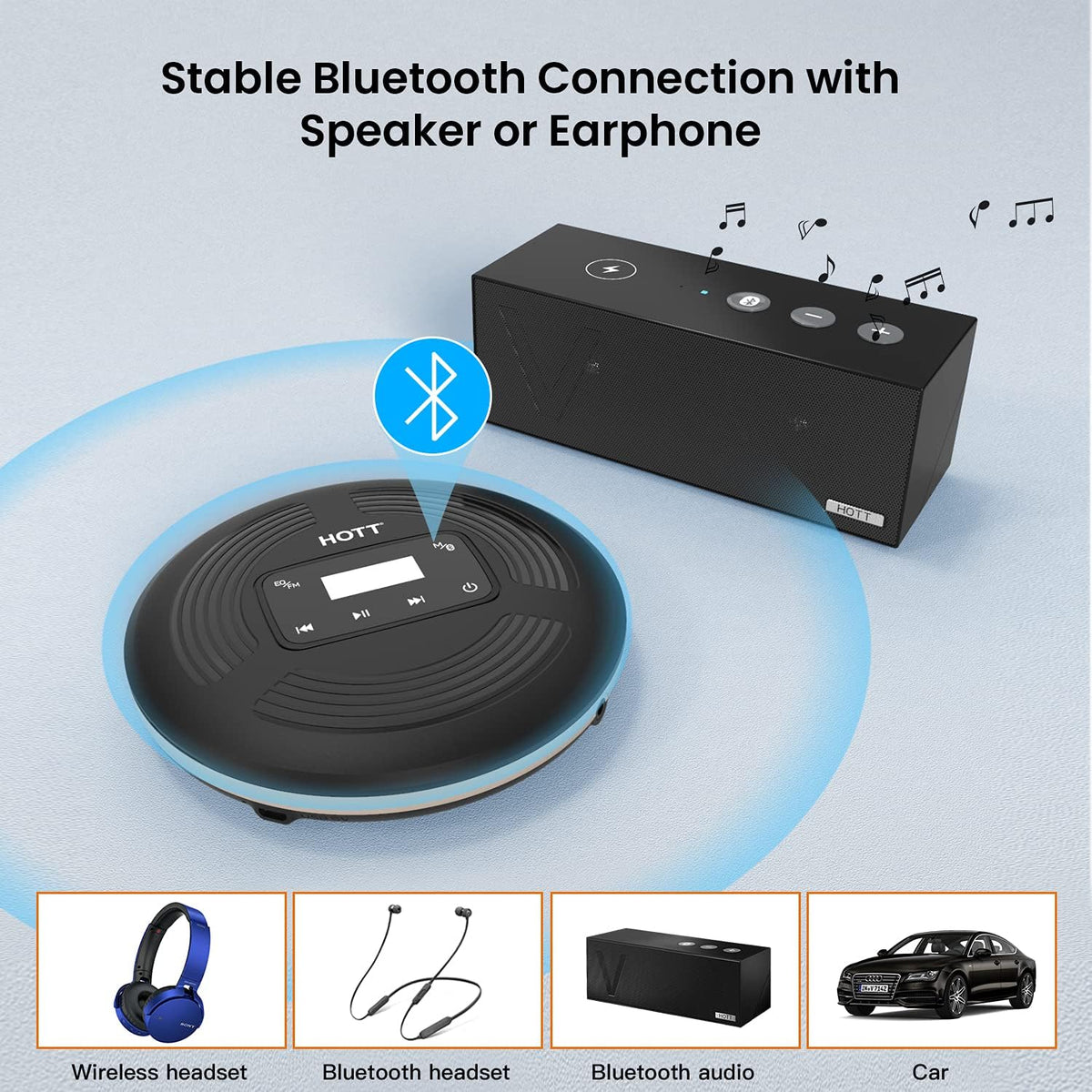 Portable CD Player with Bluetooth FM Transmitter Black Z7939