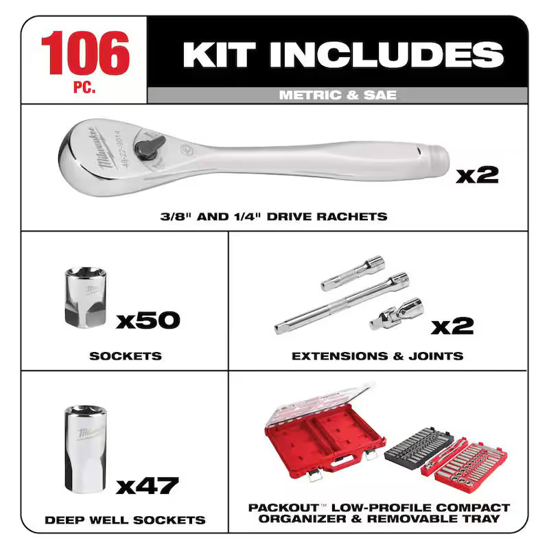 106-Piece SAE/Metric Ratchet and Socket Mechanics Tool Set with Case B9678