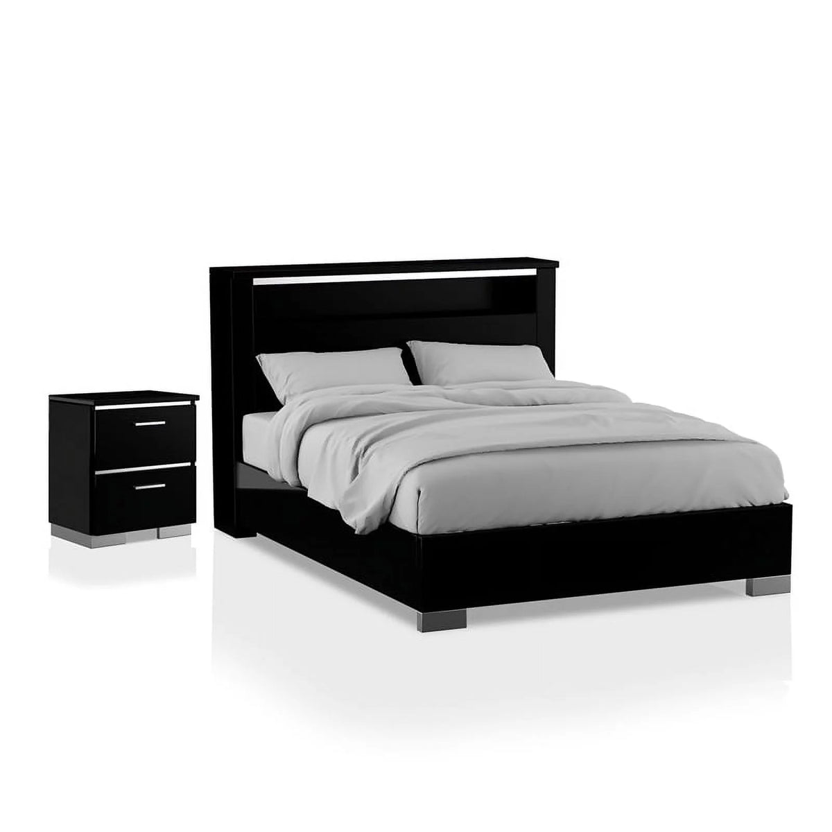 Black Wood Queen Bedroom Set with Nightstand I4753