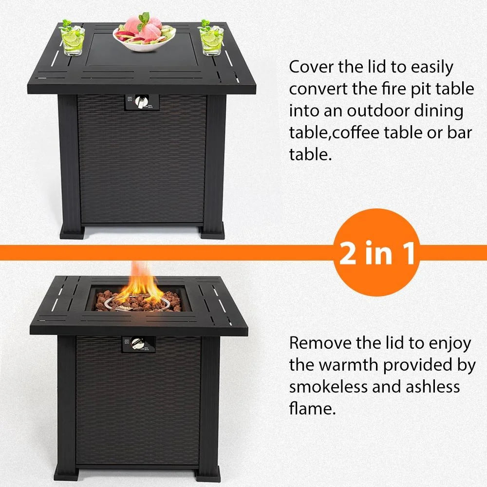 Propane Fire Pit Table 40,000 BTU Auto-Ignition with Lid & Lava Rock N177988