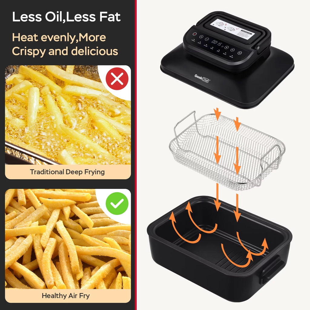 7-in-1 Indoor Grill with 6 Qt Air Fryer, 1500W, Black G16629
