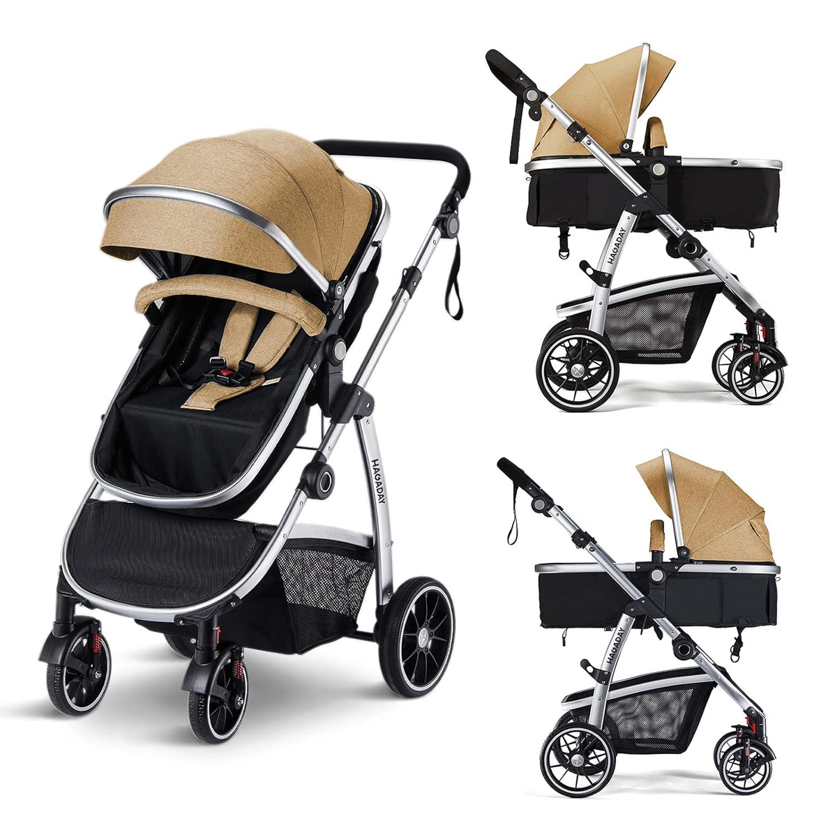 Beige Reversible Seat Stroller with Canopy F835665