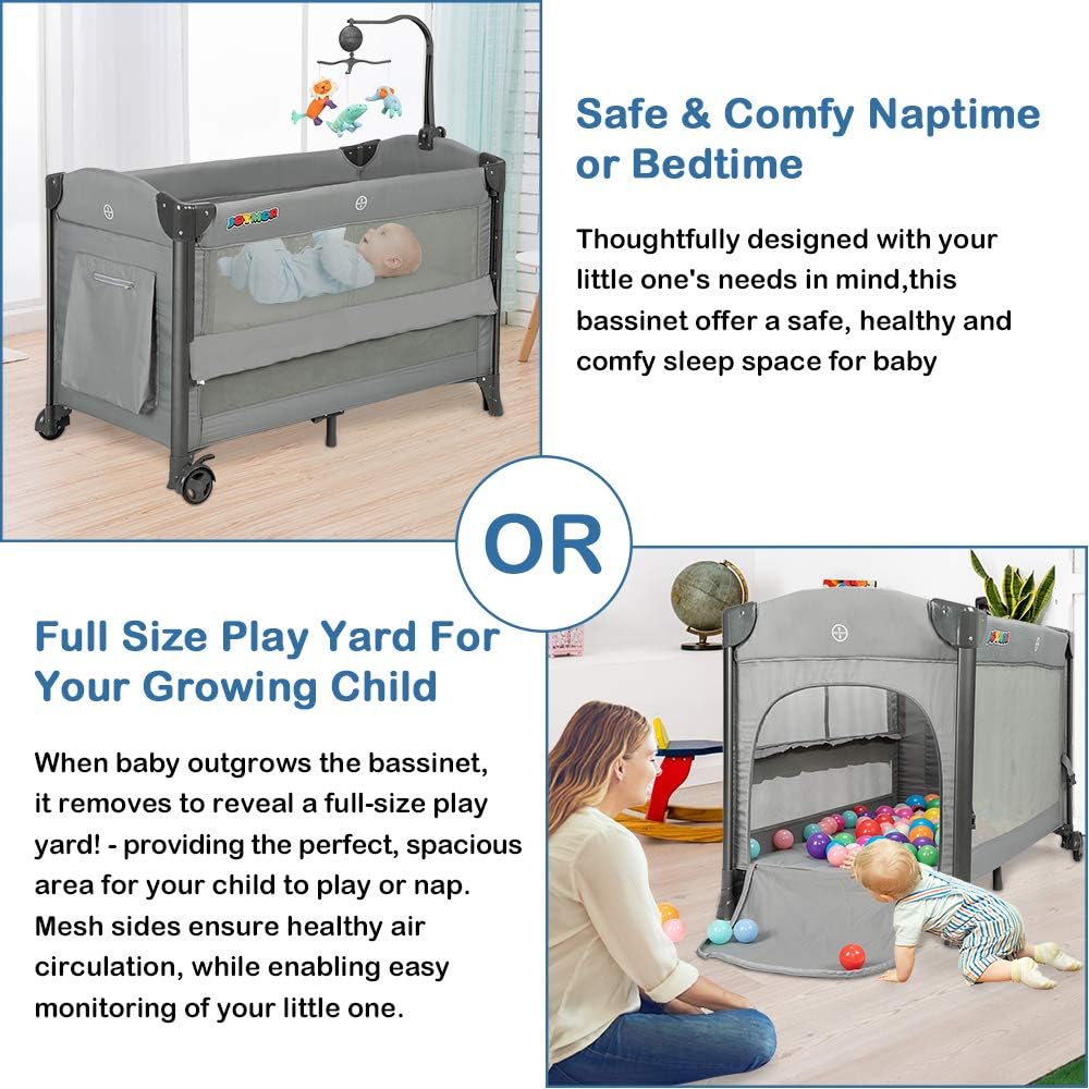 3 in 1 Baby Bedside Sleeper with Mattress and Carry Bag Y42878