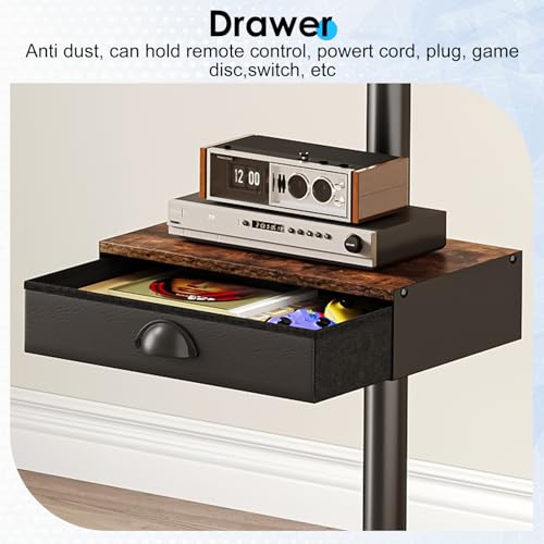 Rolling TV Stand with Power Outlet, Adjustable Height Mobile TV Cart with Wheels W304785