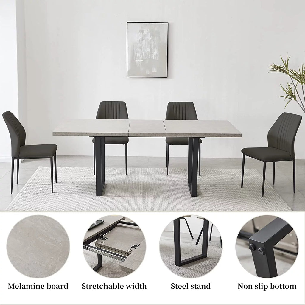 Extendable Solid Wood Dining Table Set with 6 Upholstered Chairs T630