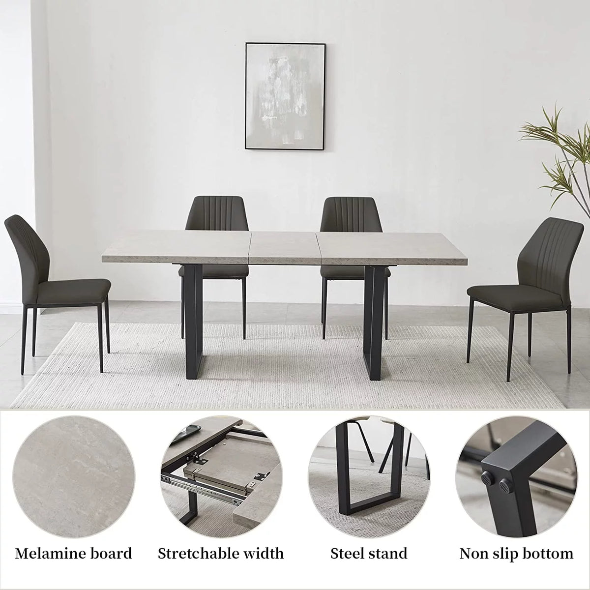 Extendable Solid Wood Dining Table Set with 6 Upholstered Chairs T630