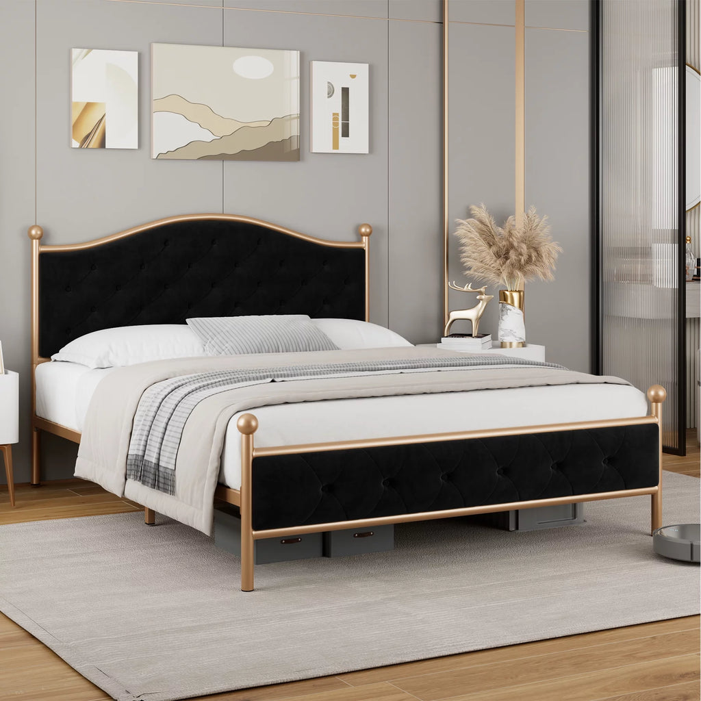 Queen Size Black Tufted Upholstered Platform Bed Frame V839