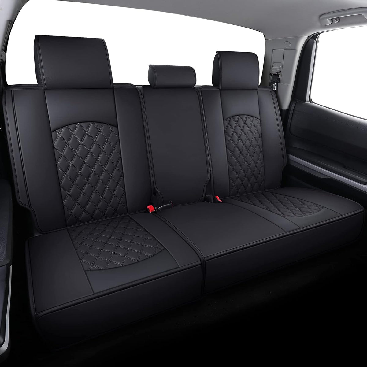 Waterproof Faux Leather Full Seat Covers 5 PCS Full Set Black-Red B4945