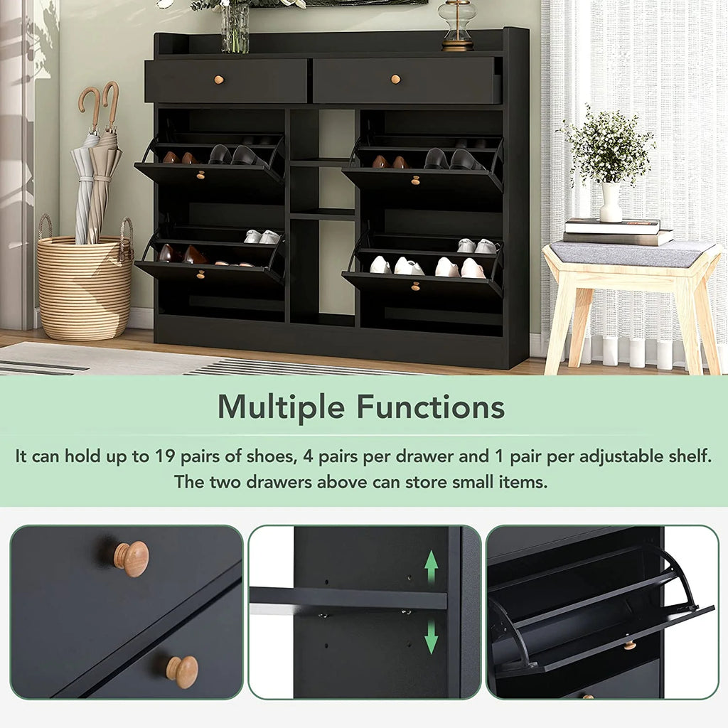 Black 4 Flip Drawer Shoe Storage Cabinet Q862