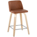 24" Counter Stool with Natural Wood Base, Set of 2 L86413
