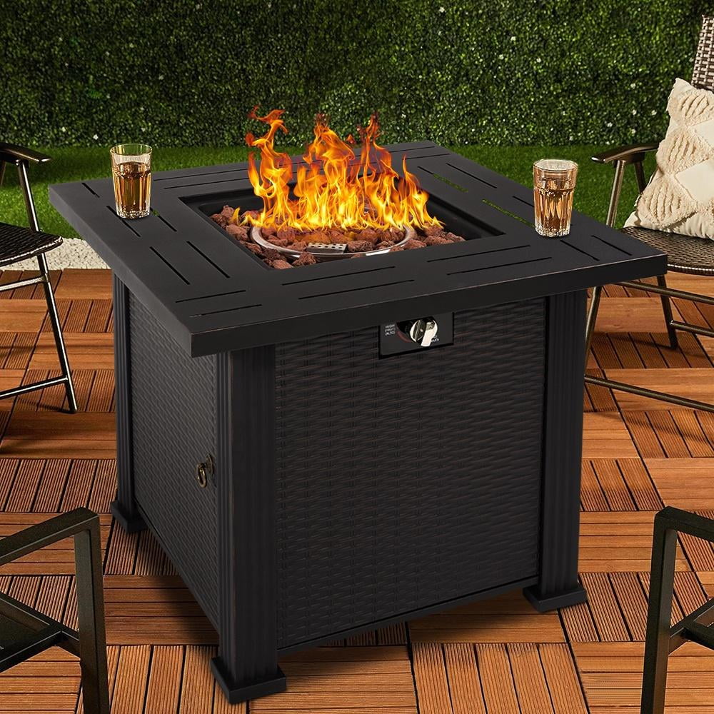 Propane Fire Pit Table 40,000 BTU Auto-Ignition with Lid & Lava Rock N177988