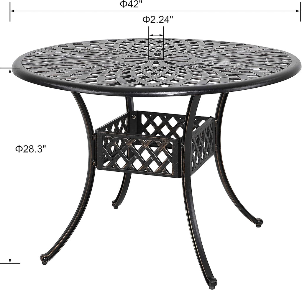 32 Inch Black Cast Aluminum Round Outdoor Dining Table with Umbrella Hole U636432