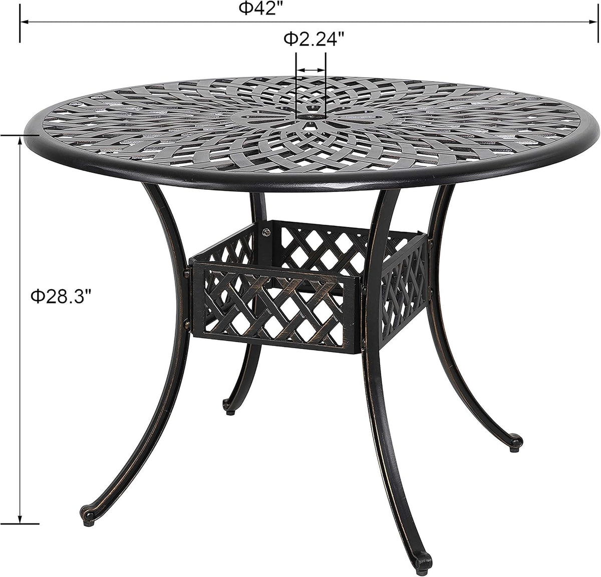 32 Inch Black Cast Aluminum Round Outdoor Dining Table with Umbrella Hole U636432