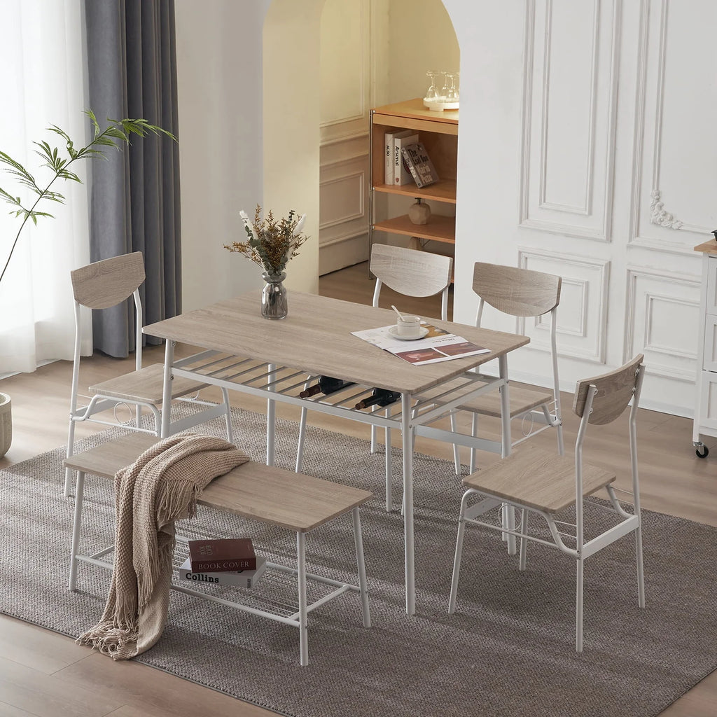 6-Piece Dining Room Set with 4 Chairs and 1 Bench T10160