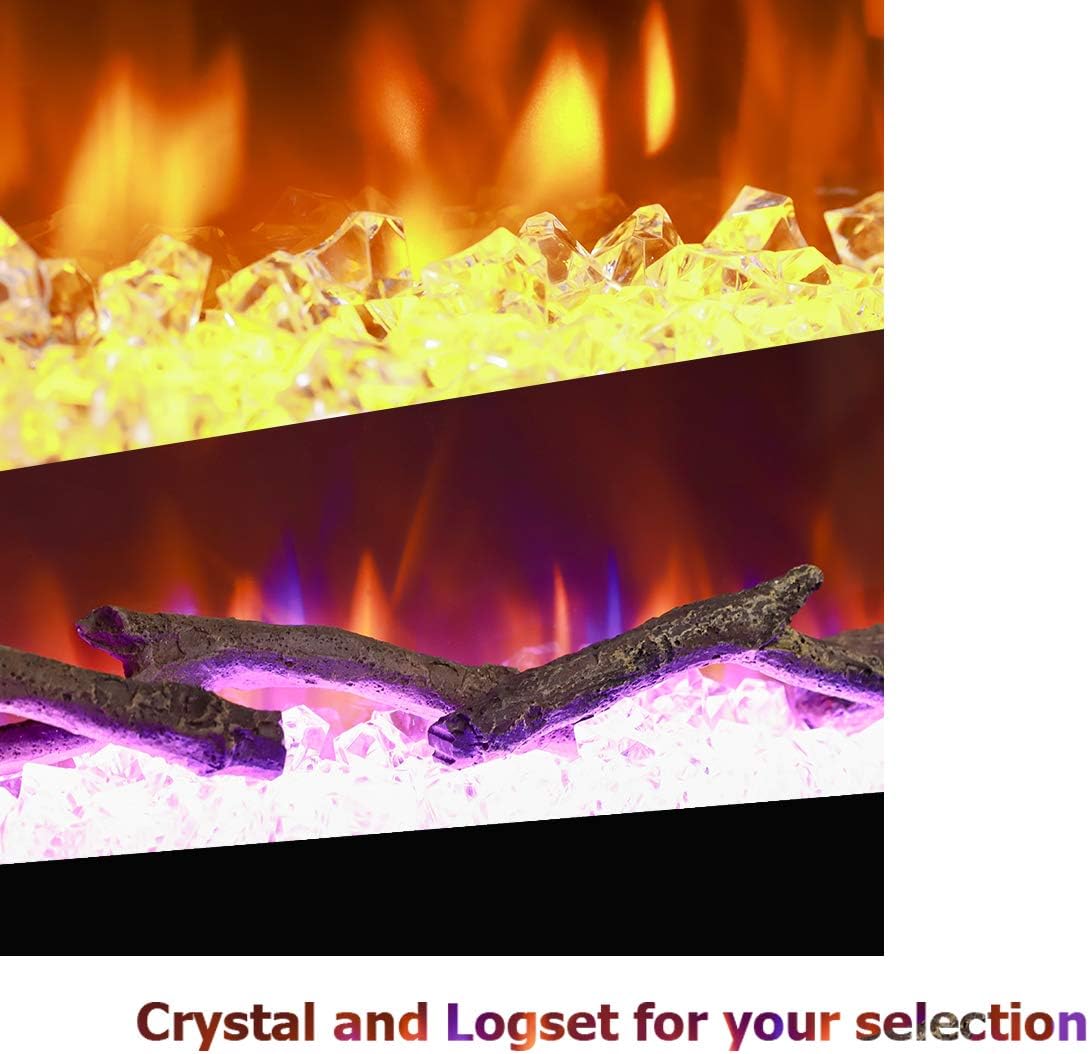 60 Electric Fireplace, Recessed & Wall Mounted, Ultra Thin, Low Noise, Remote Control, 1500W, Black M10094