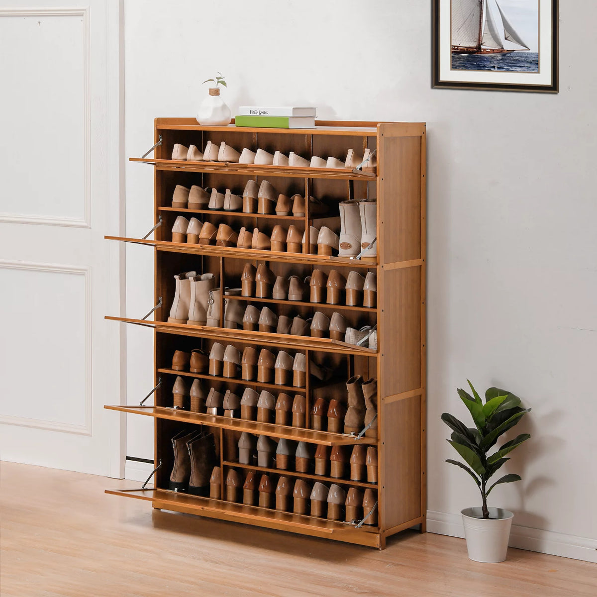 Bamboo 9 Tier Shoe Organizer Cabinet with Door I828