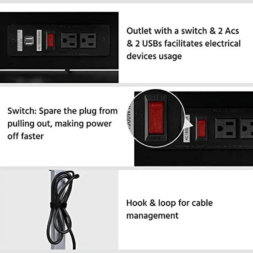 Black Mobile Laptop Desk On Wheels With Power Outlet And USB Ports Q650156