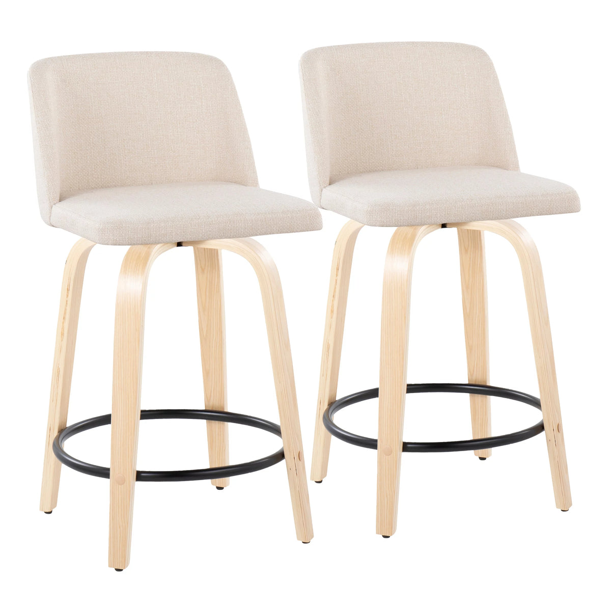 24" Counter Stool with Natural Wood Base, Set of 2 L86413