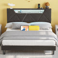 Grey Upholstered Platform Bed Frame with Storage Headboard X6548