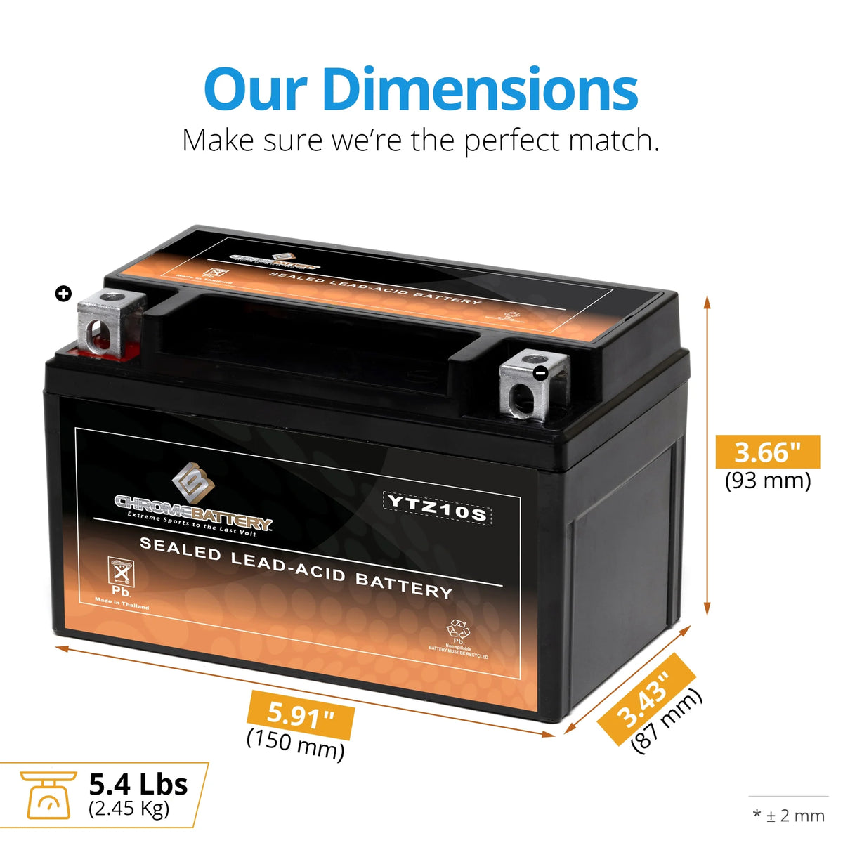 12 Volts 8.6 Ah 190 Cca Motorcycle Battery O764530