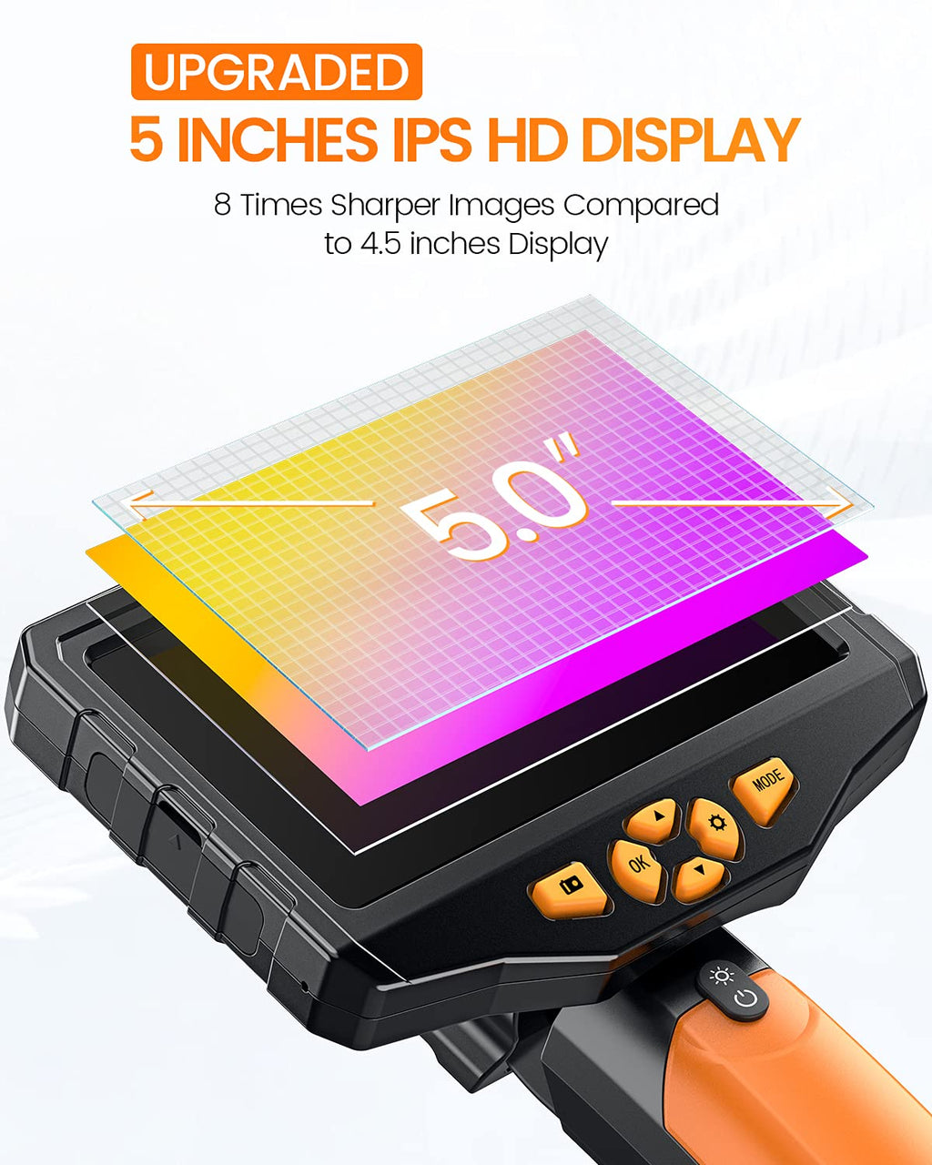 5 inches IPS Dual Lens Borescope Camera with 8mm 10ft Cable S91324